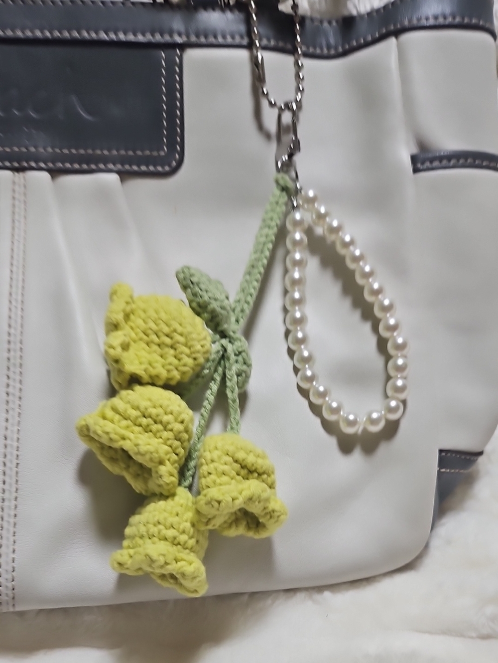 Handmade Green Crochet Bell Charm Keychain for Women Bags